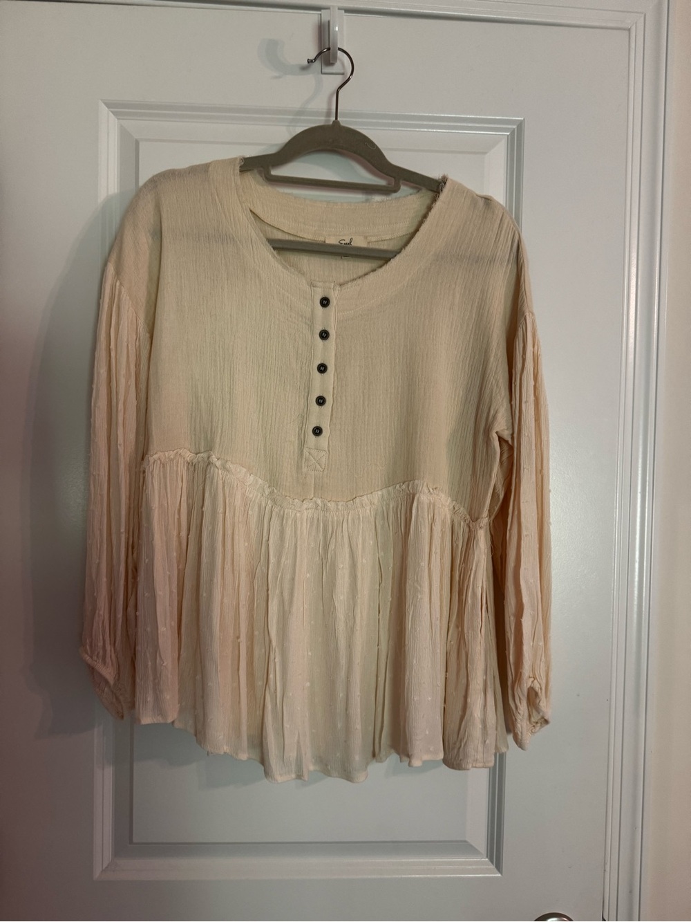 Easel ivory Cream Peasant Button-Front Blouse